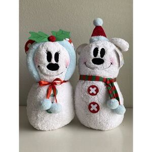 Set Of 2 Disney Mickey And MinnieChristmas Greeter Porch Holiday Sherpa Snowman